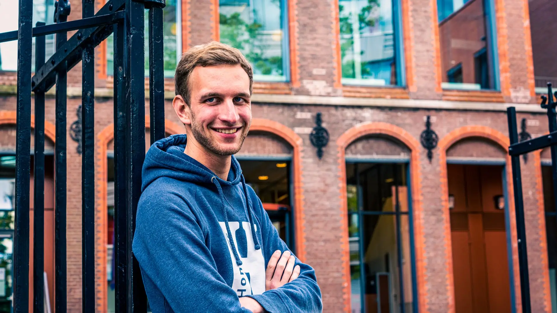 Me posing in an Honours Academy hoodie at an event in The Hague.