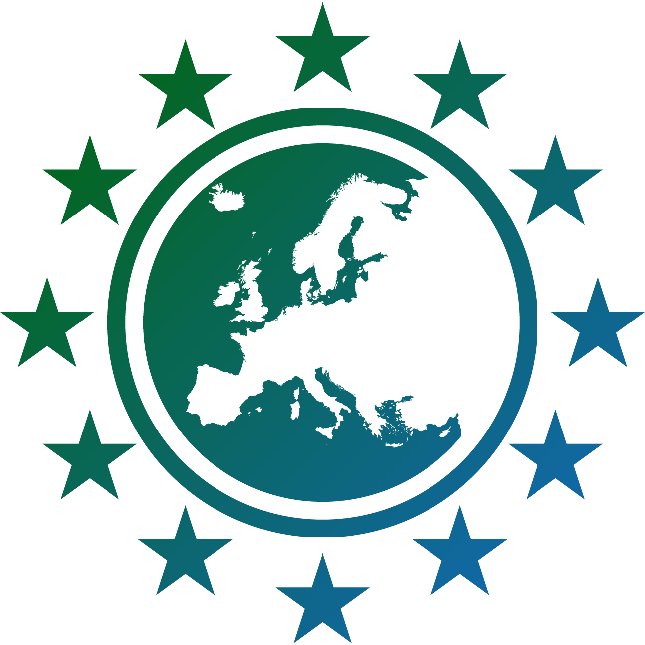 A green and blue icon showing a map of Europe