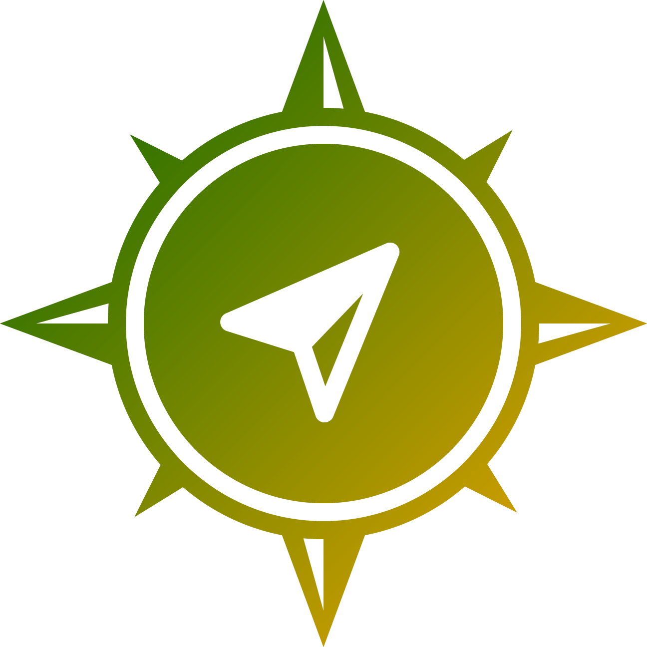 A green and yellow icon resembling a compass