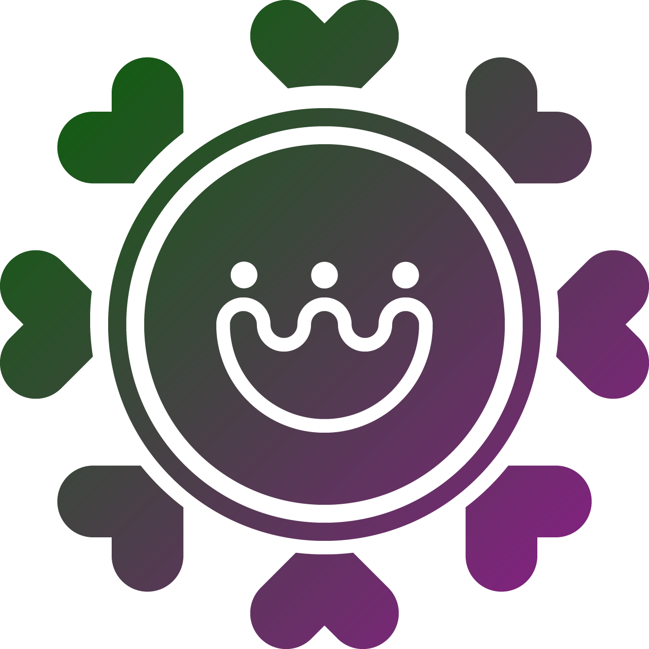 A green and purple icon showing three people connected to eachother