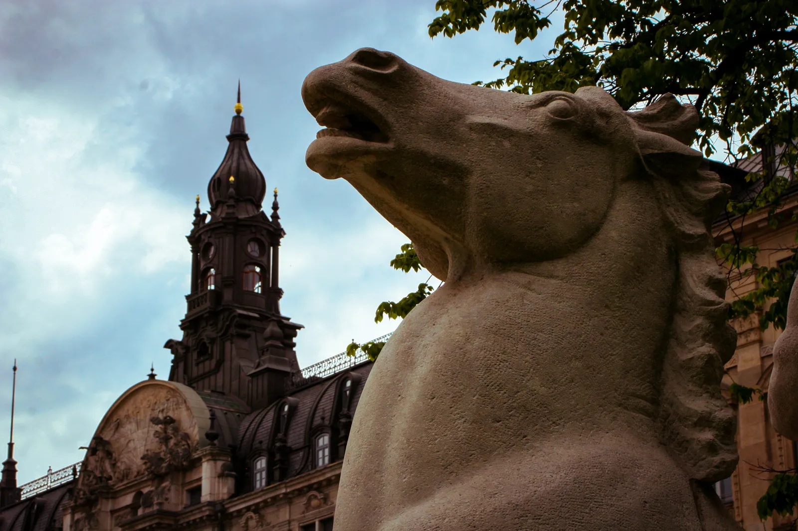 The head of a horse statue in central Munich.