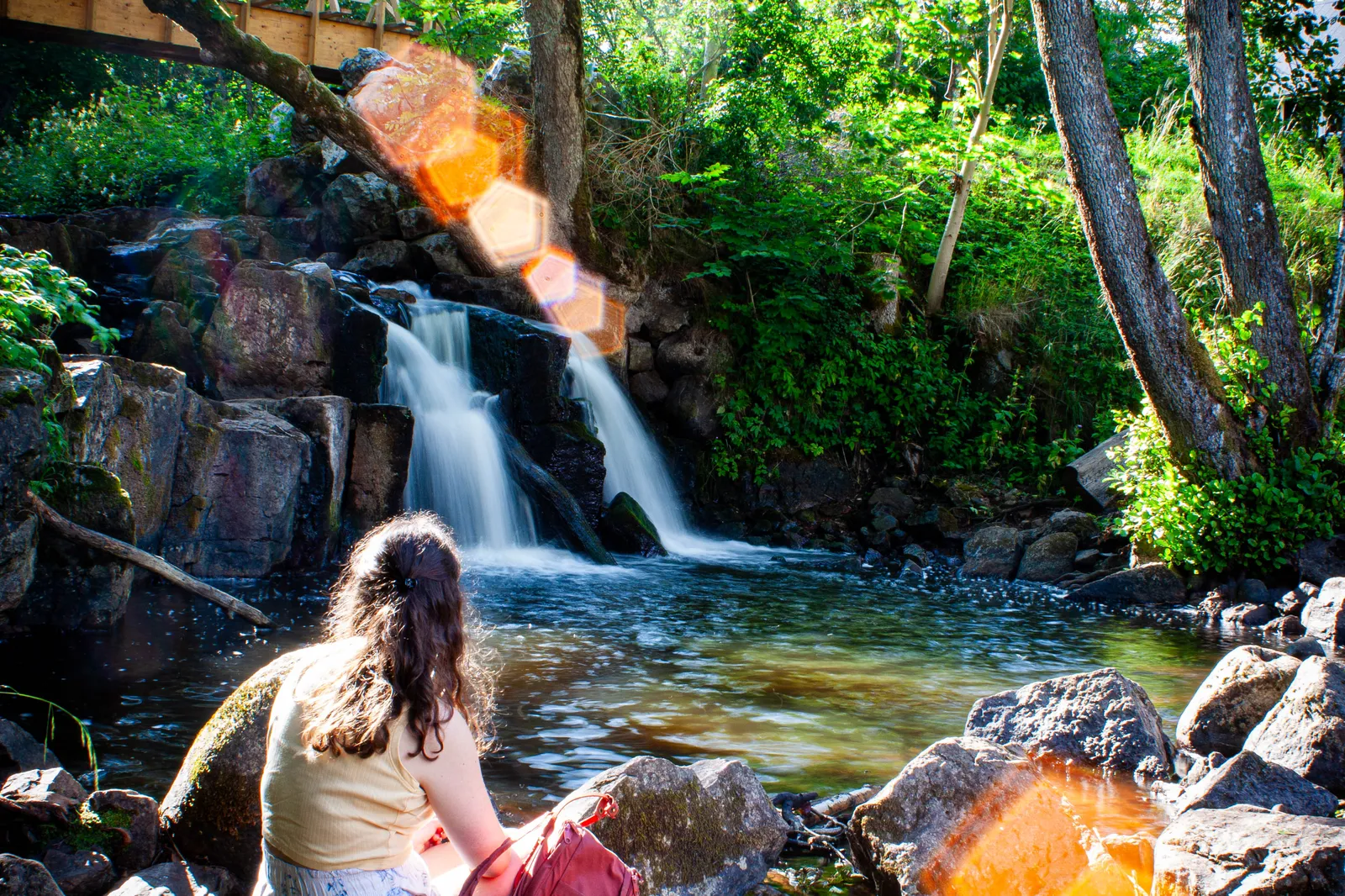 A long exposure photo featuring a waterfall in southern Sweden.